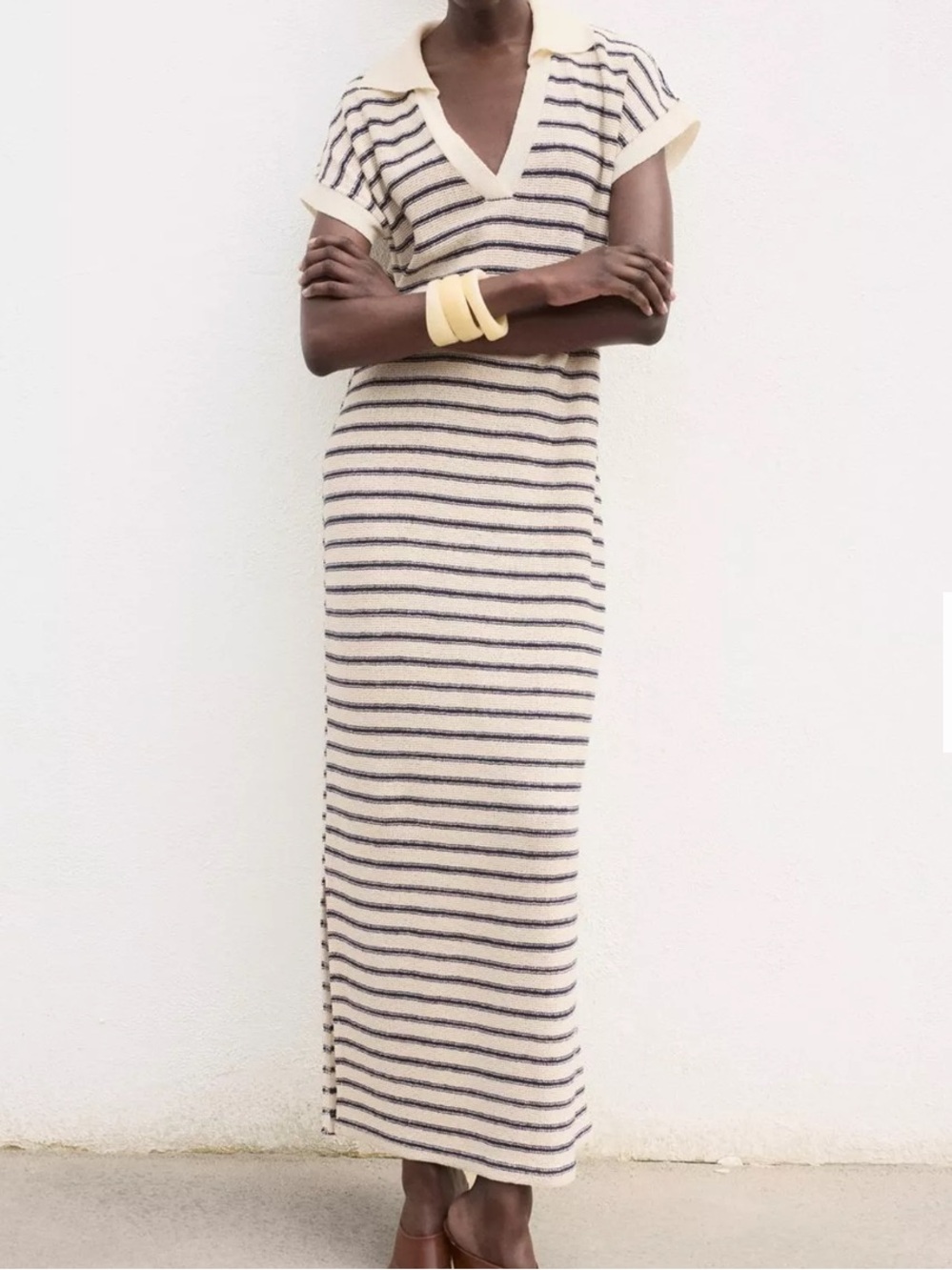 Mango Cream and Navy Striped Maxi Skirt